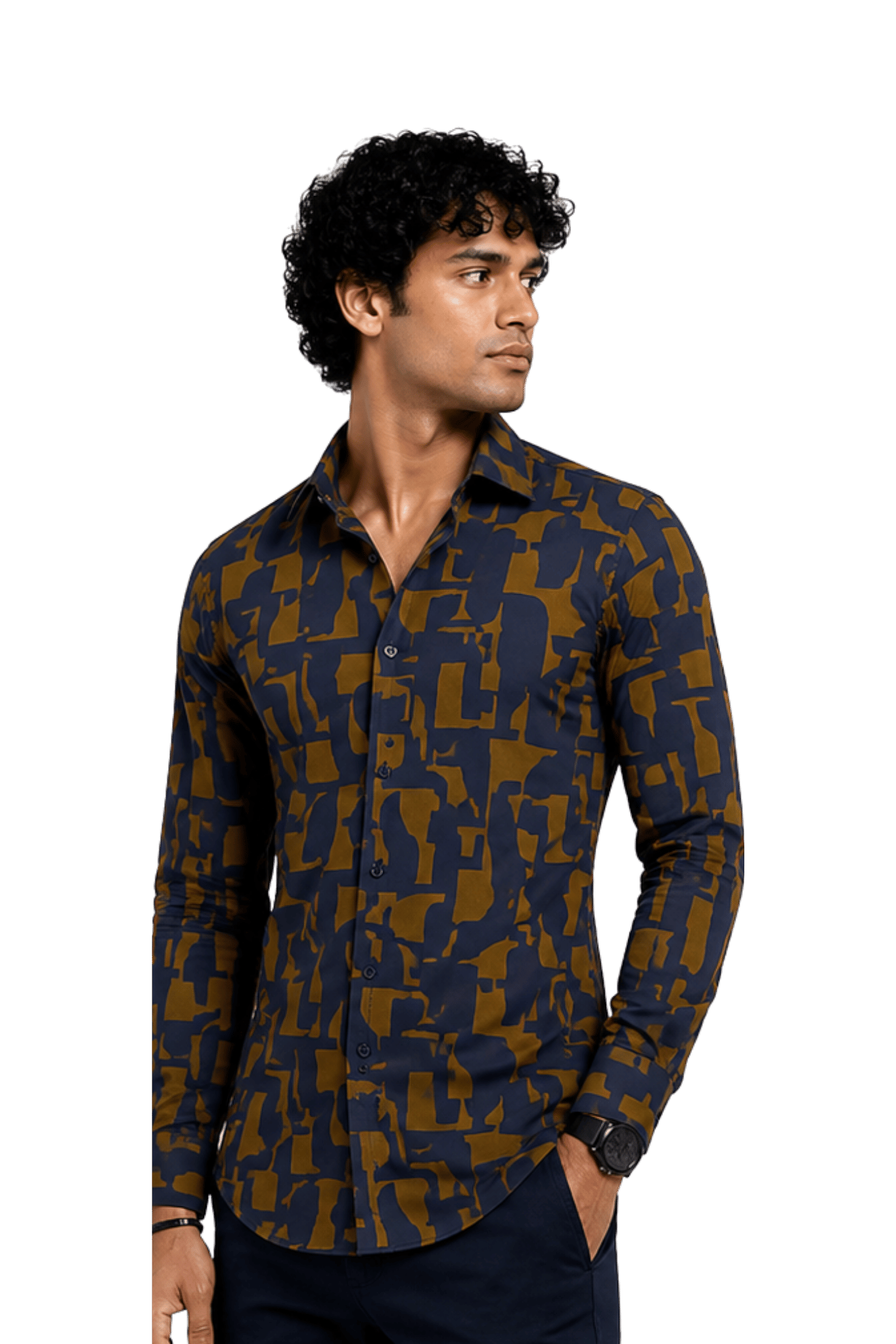 [48022-92] DT PRINTED DRESS SHIRT