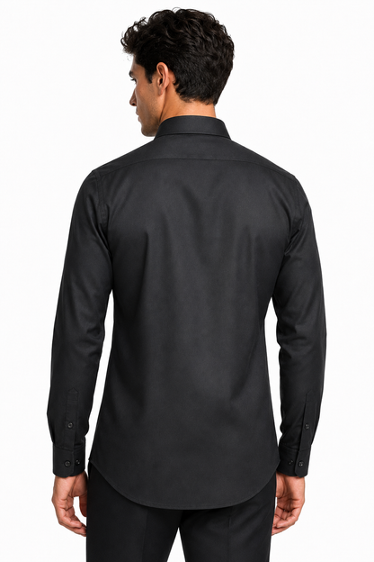 [41751-SIYAH] PIN COLLAR SATIN SHIRT