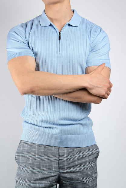 Textured Solid Zip Knit Polo