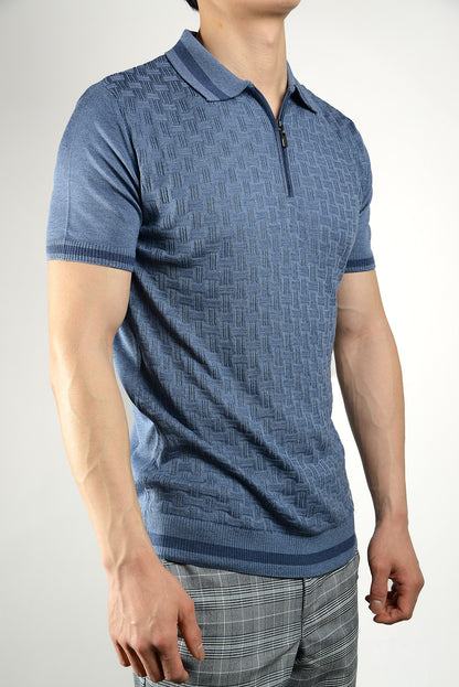 Textured Tipping Zip Knit Polo