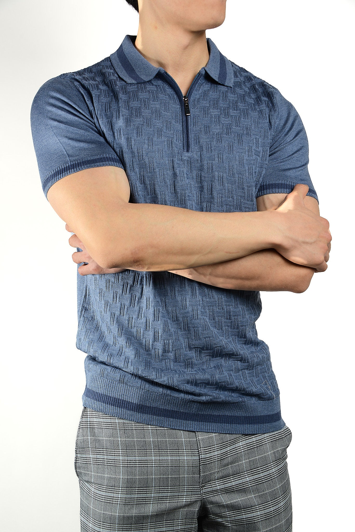 Textured Tipping Zip Knit Polo