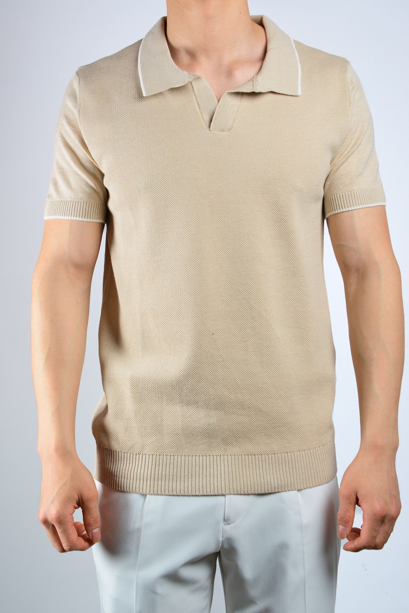 S/S Textured Modern Johnny Collar Polo