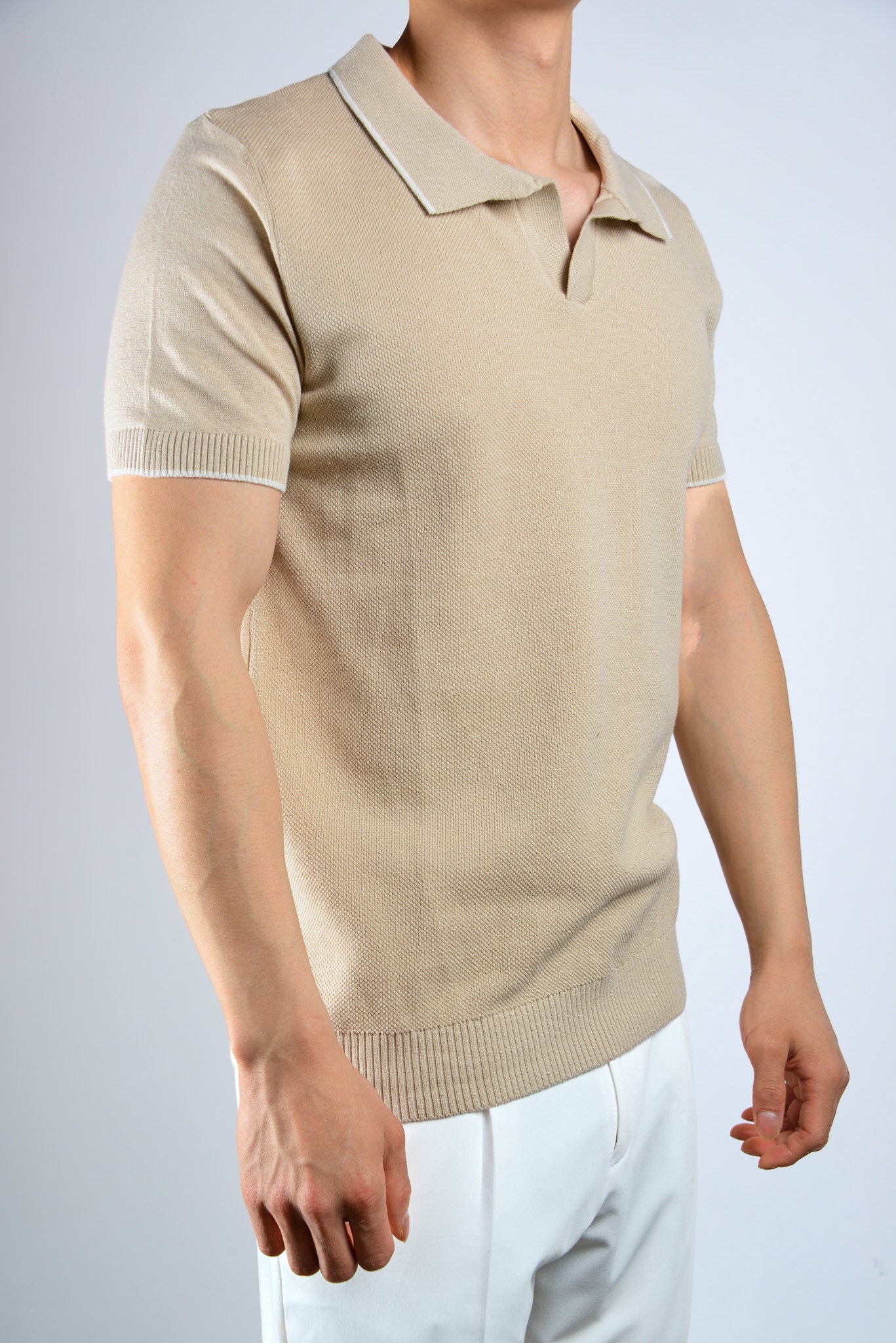 S/S Textured Modern Johnny Collar Polo