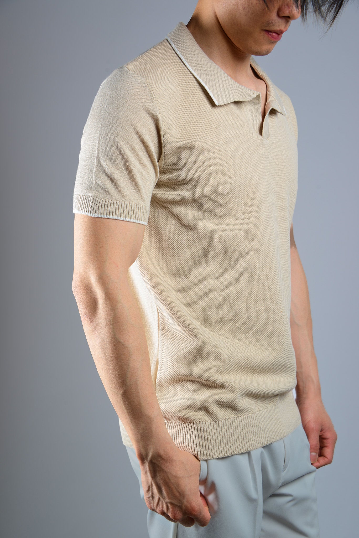 S/S Textured Modern Johnny Collar Polo