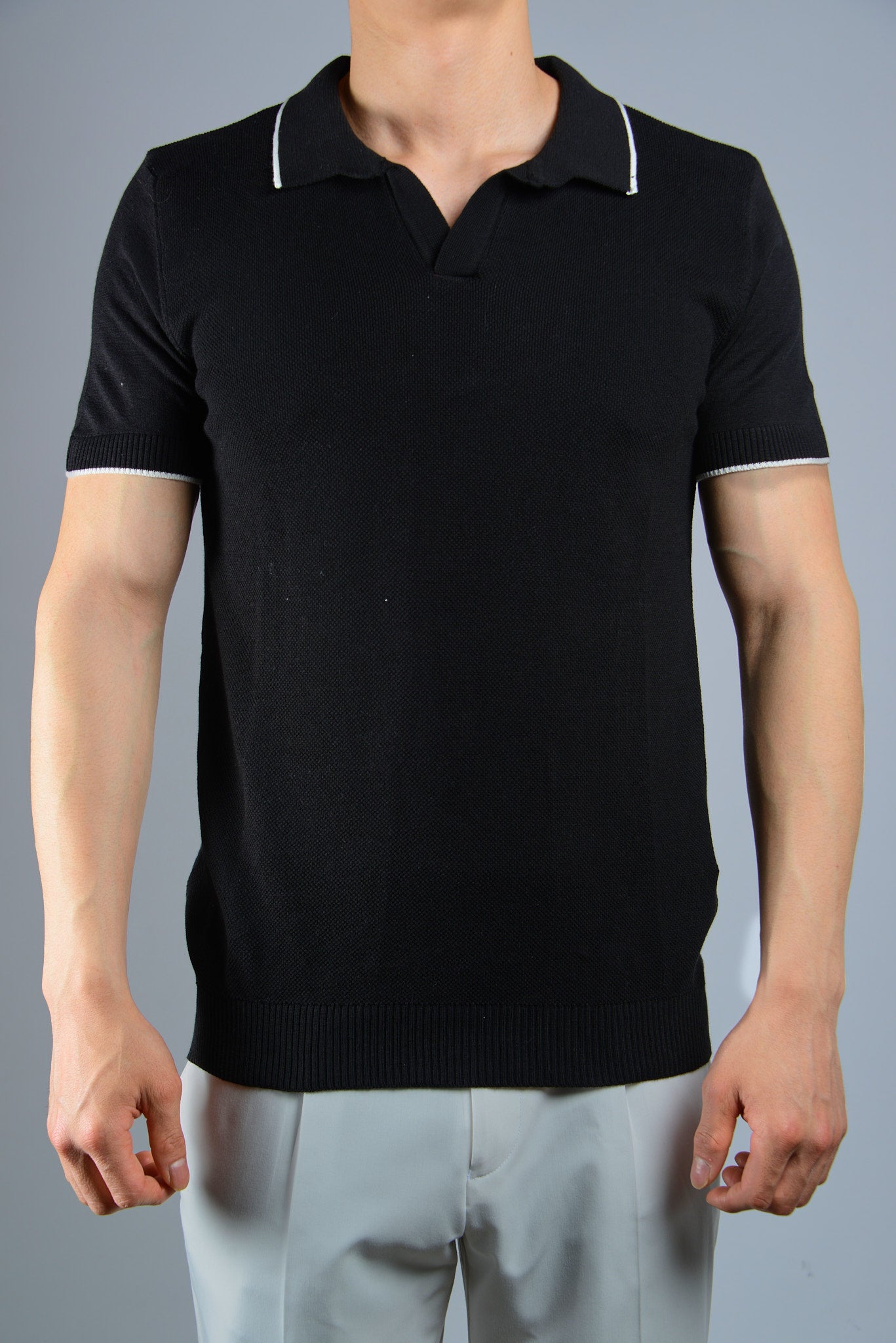 S/S Textured Modern Johnny Collar Polo