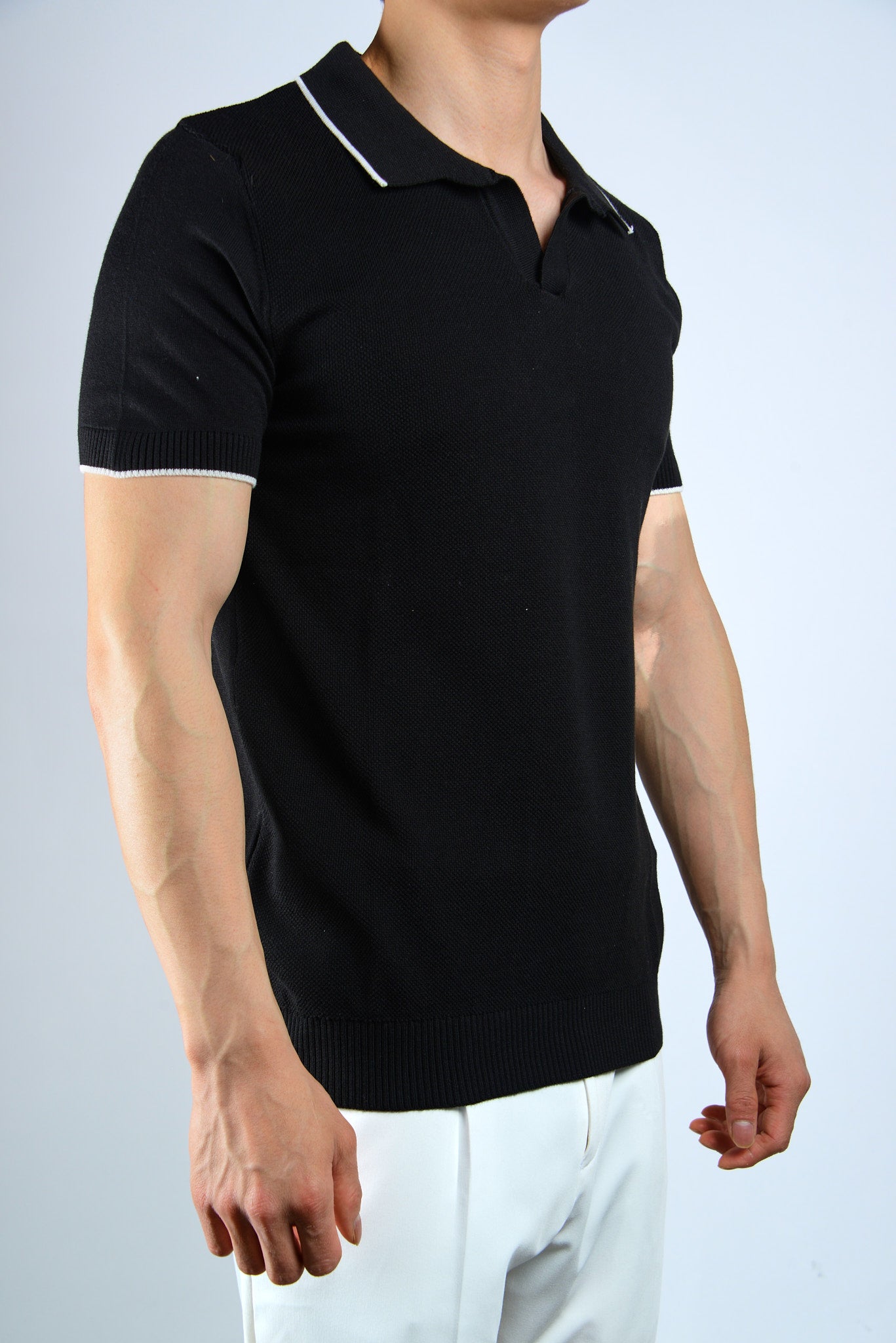 S/S Textured Modern Johnny Collar Polo