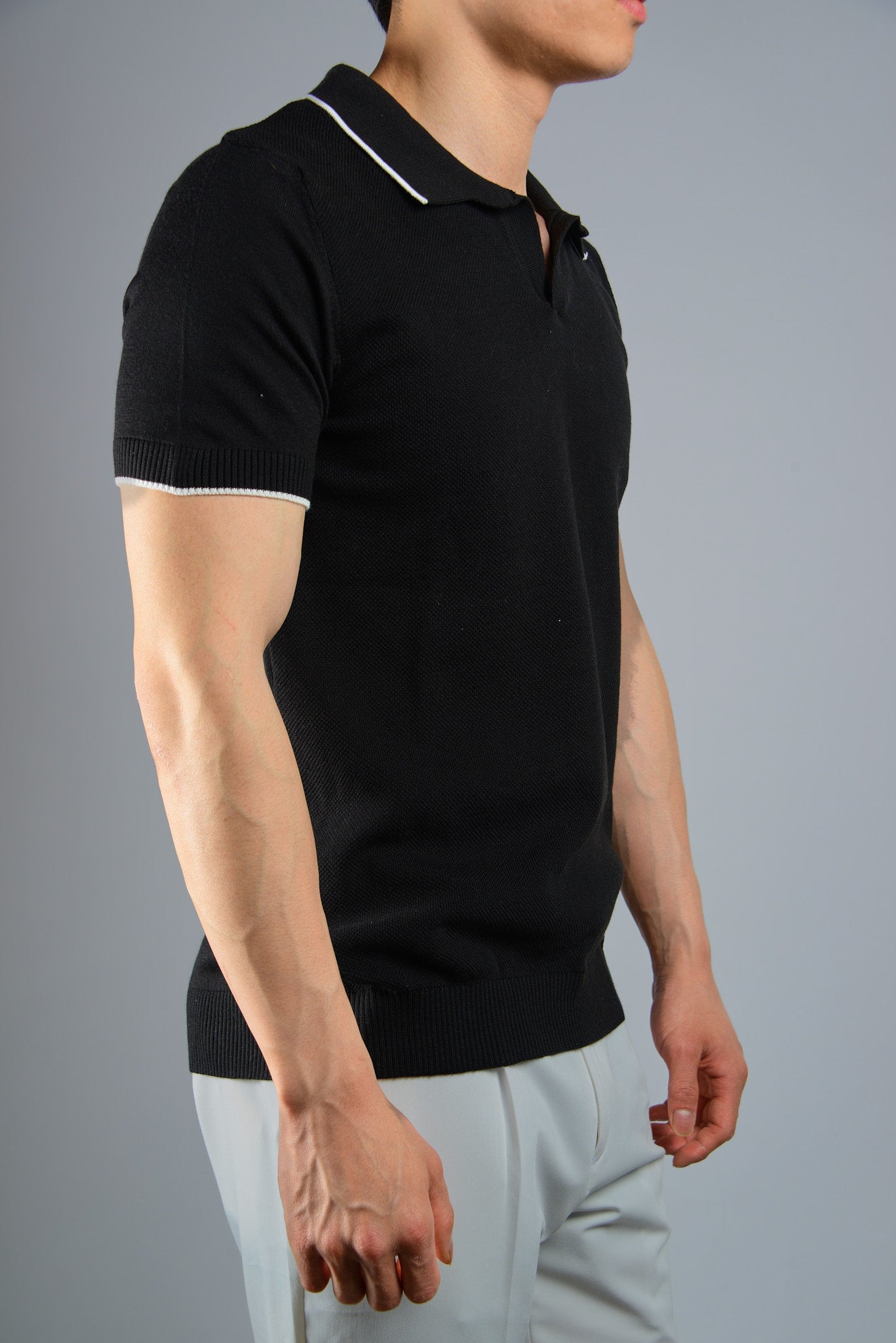 S/S Textured Modern Johnny Collar Polo