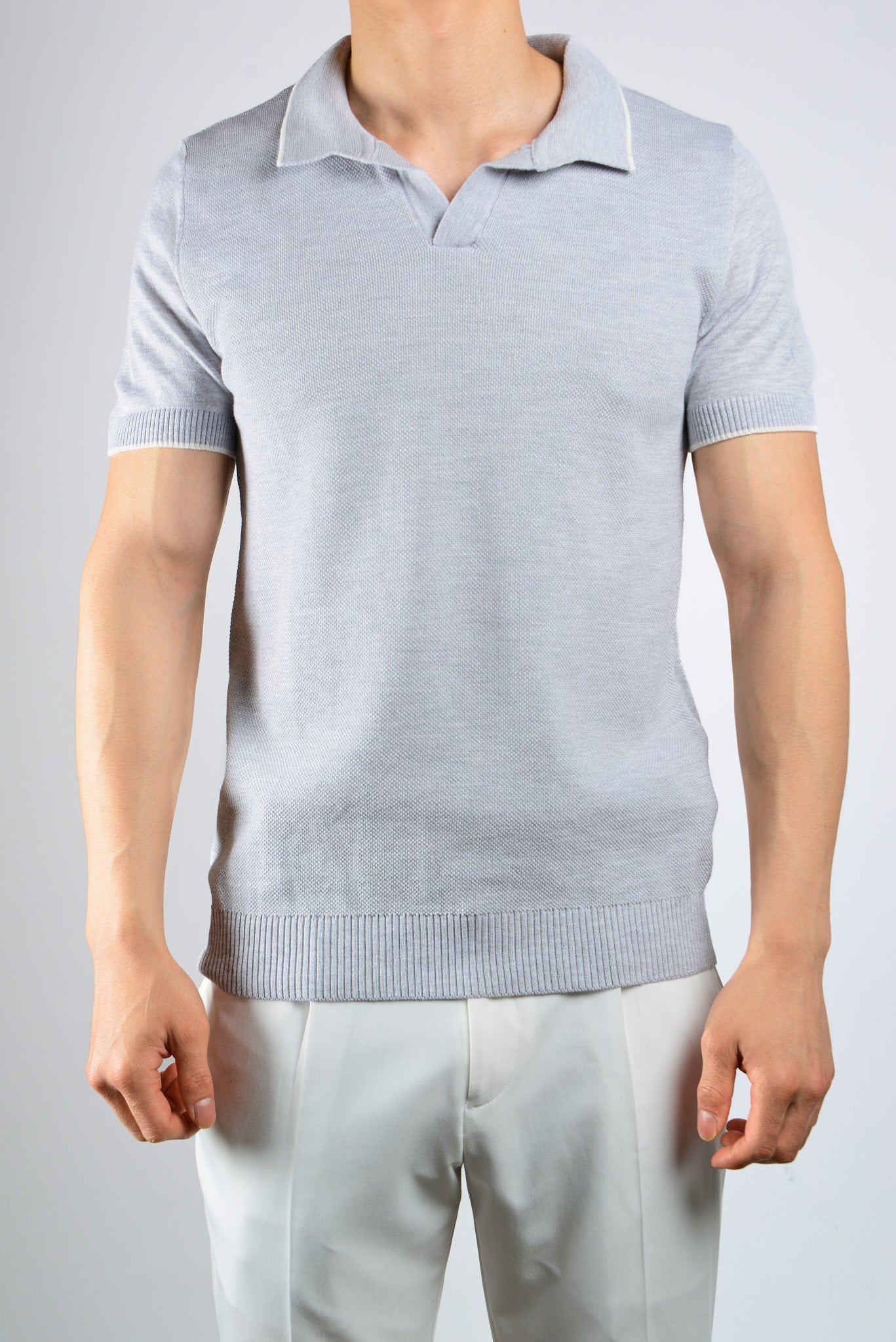 S/S Textured Modern Johnny Collar Polo