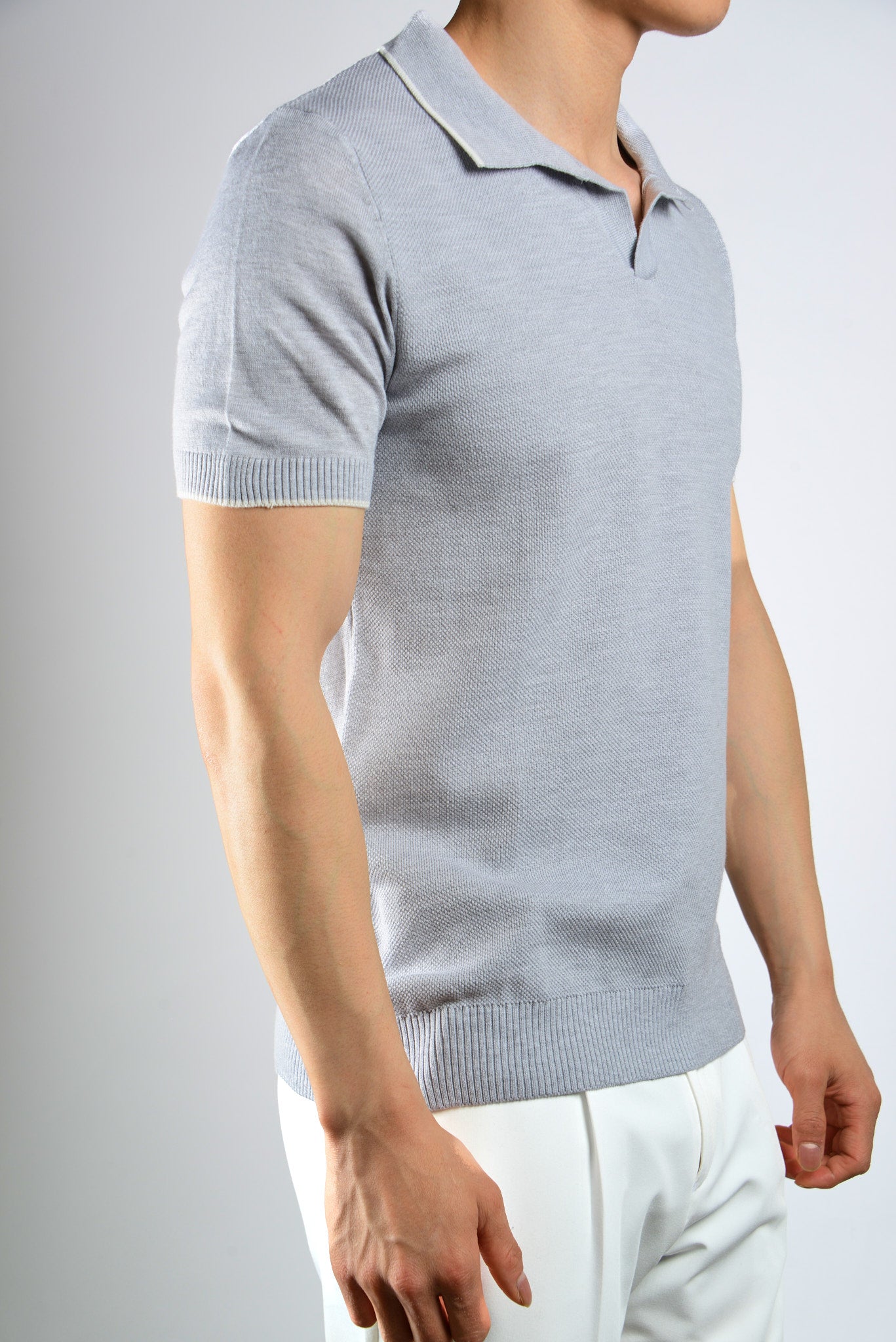 S/S Textured Modern Johnny Collar Polo