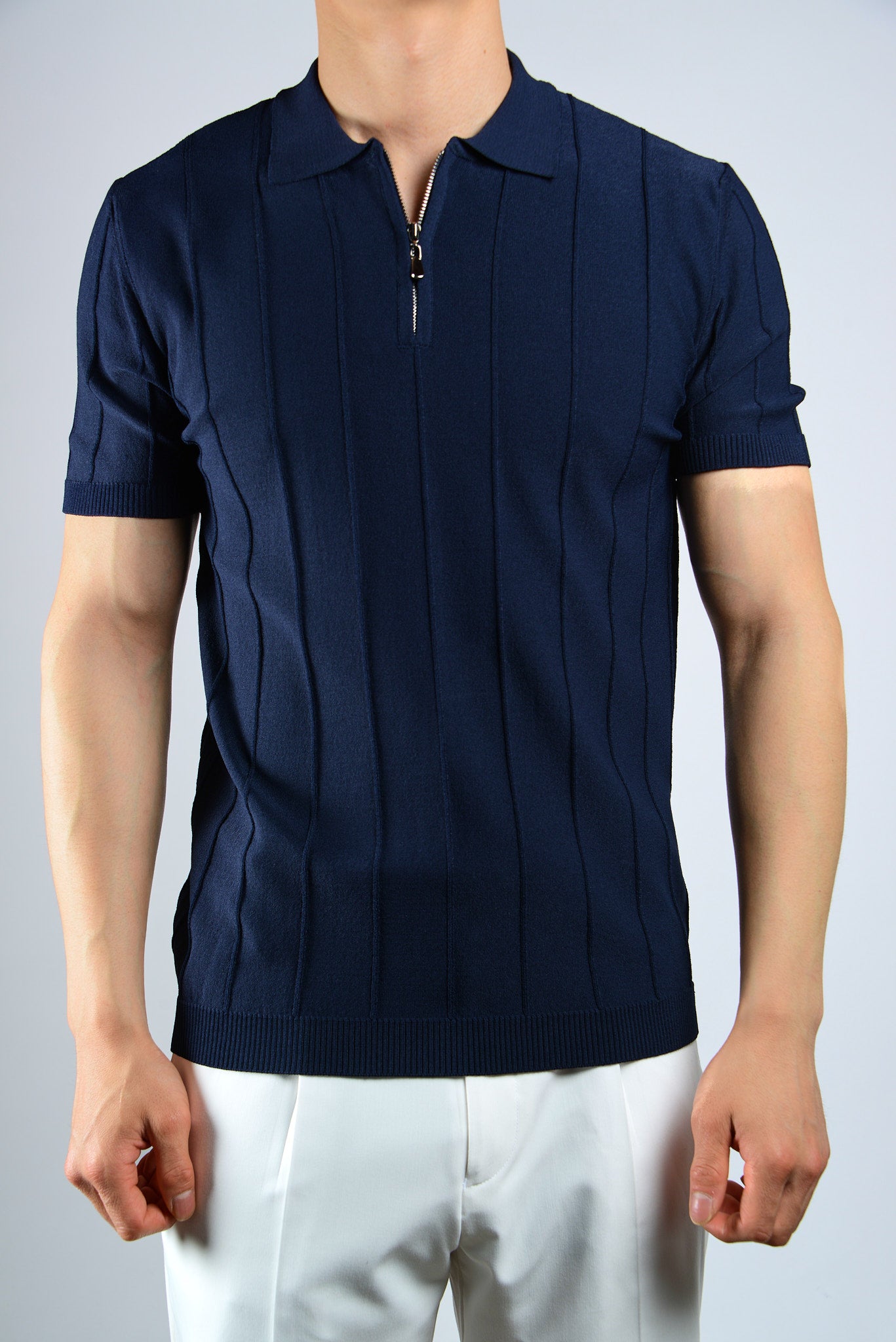 S/S Textured Zip Modern Polo