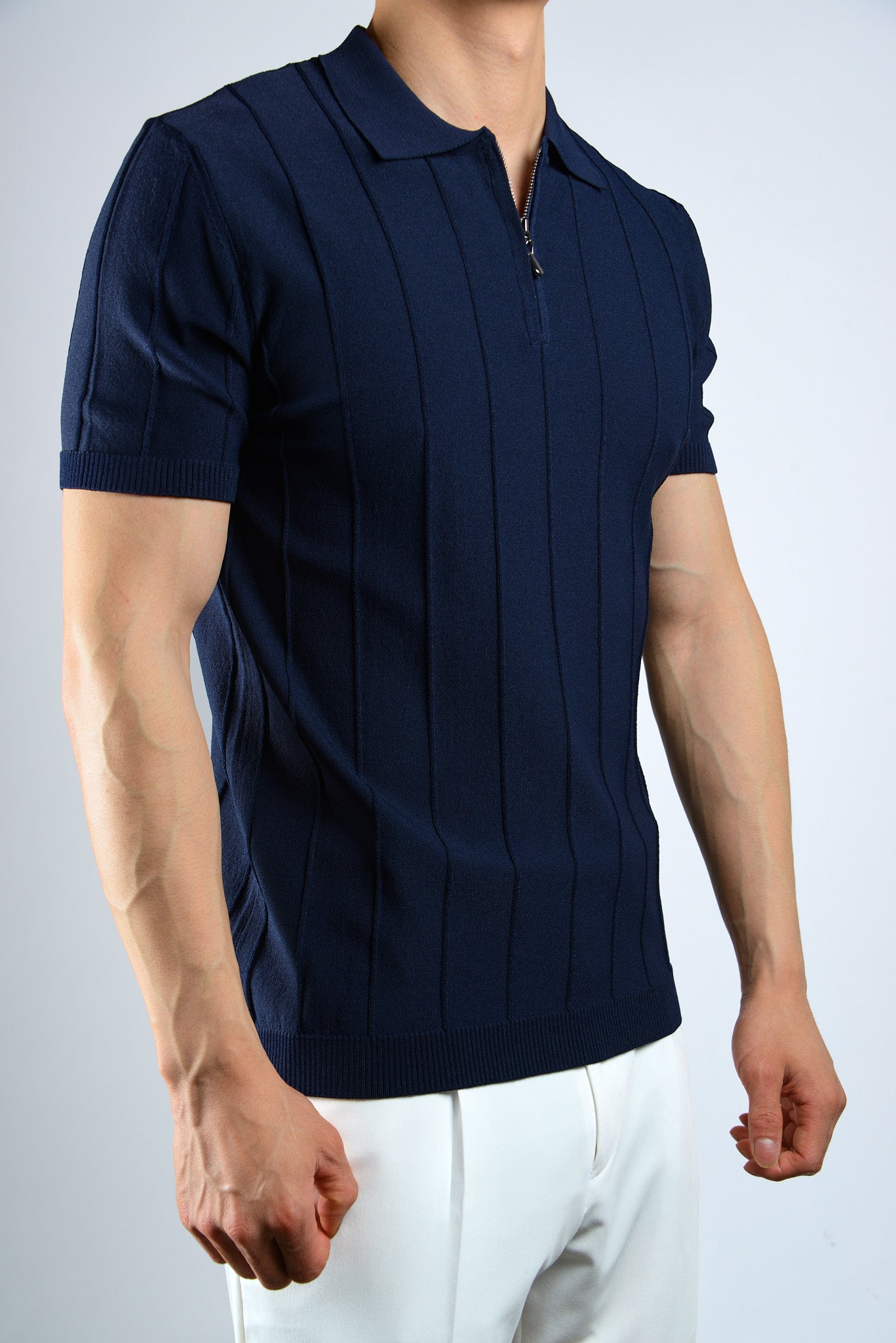 S/S Textured Zip Modern Polo