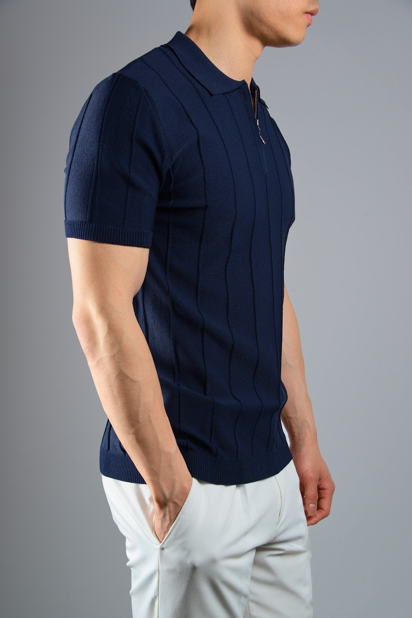 S/S Textured Zip Modern Polo