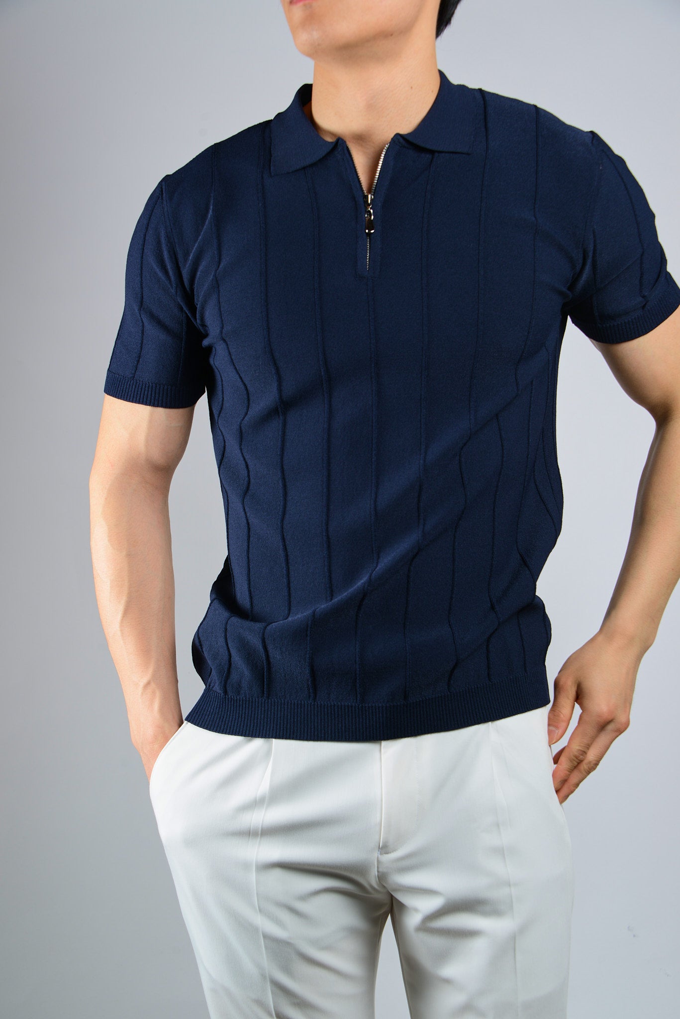 S/S Textured Zip Modern Polo