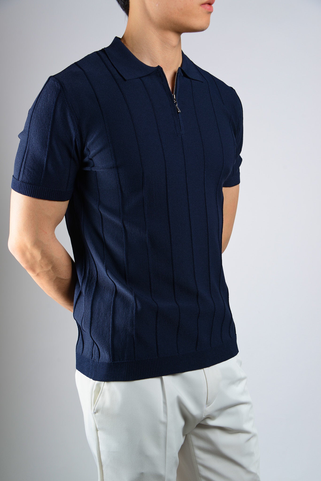 S/S Textured Zip Modern Polo