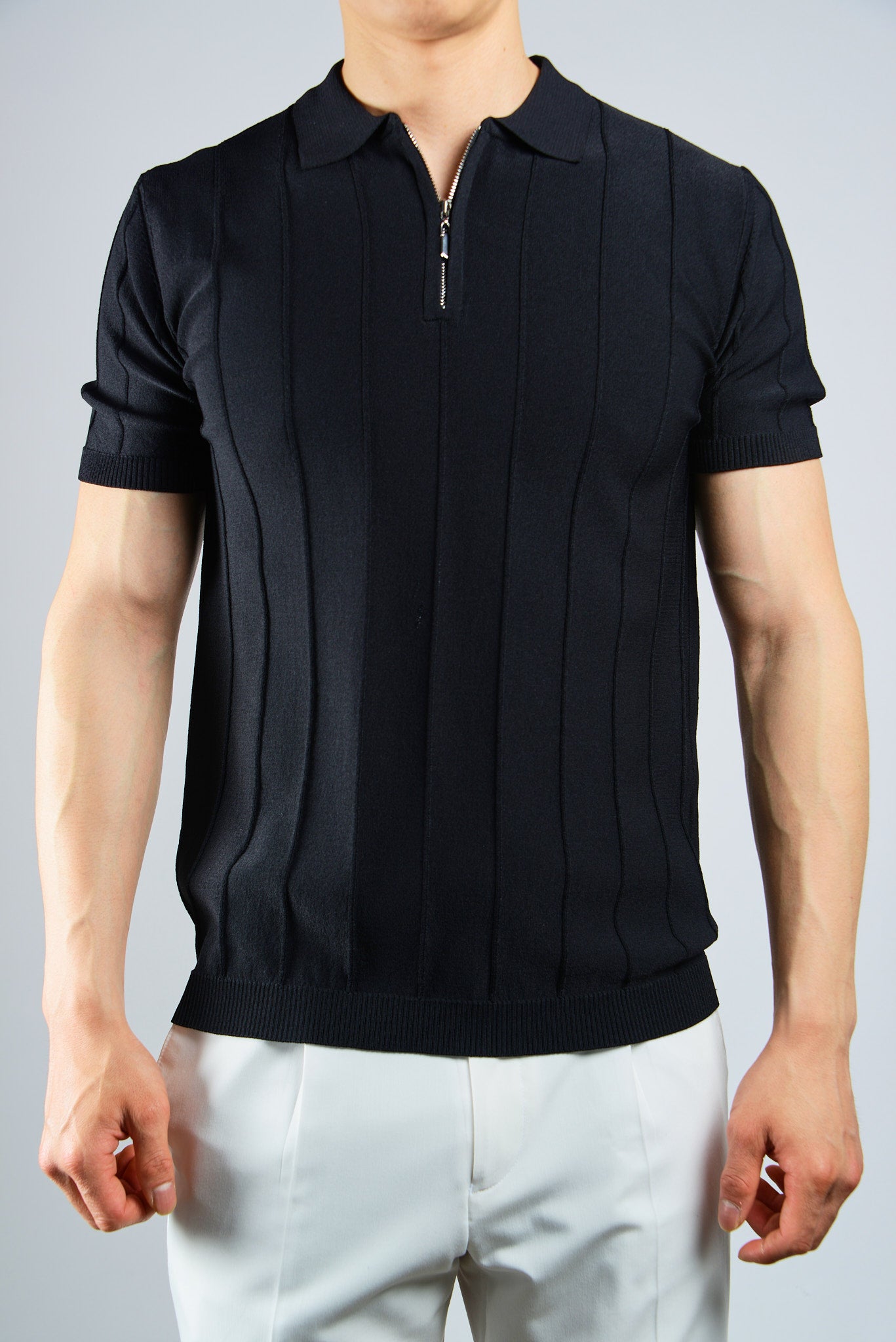 S/S Textured Zip Modern Polo