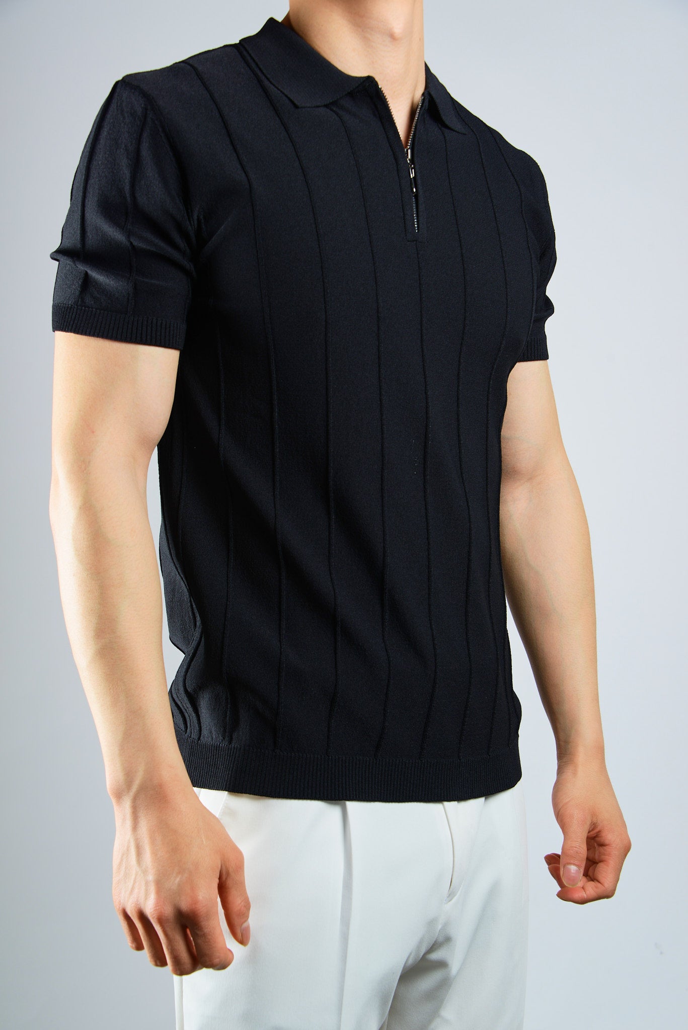 S/S Textured Zip Modern Polo