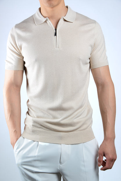 Solid S/s Zip Knit Polo