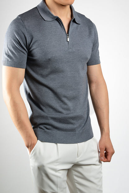 Solid S/s Zip Knit Polo