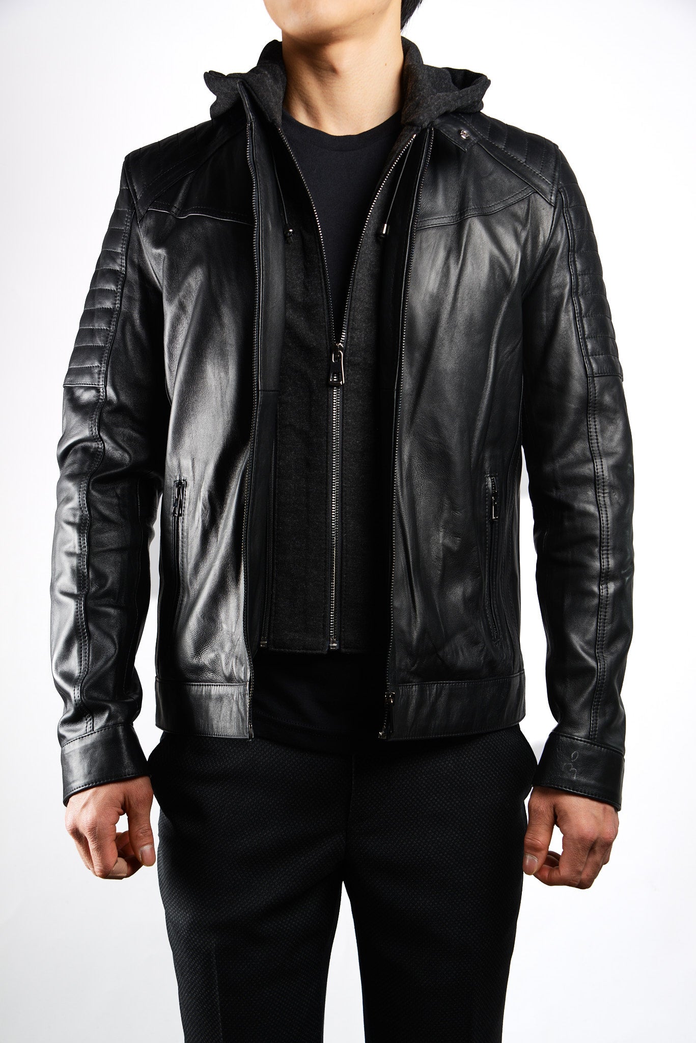 Holloway Moto Leather Jacket w/Hoody