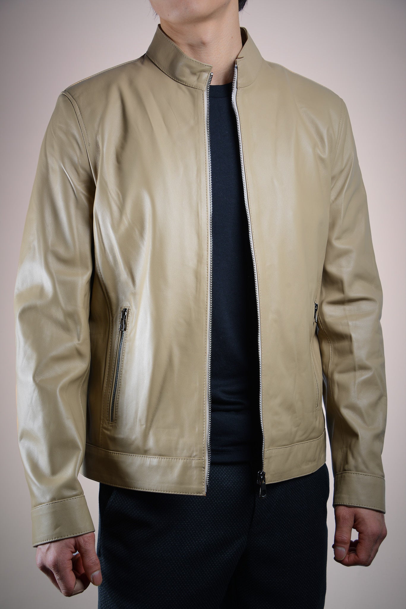 Holloway Stand Up Collar Bomber Leather Jacket