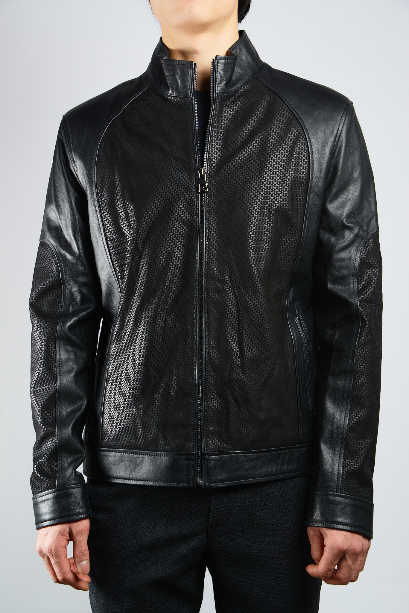 Holloway Dot Imprint Moto Leather Jacket