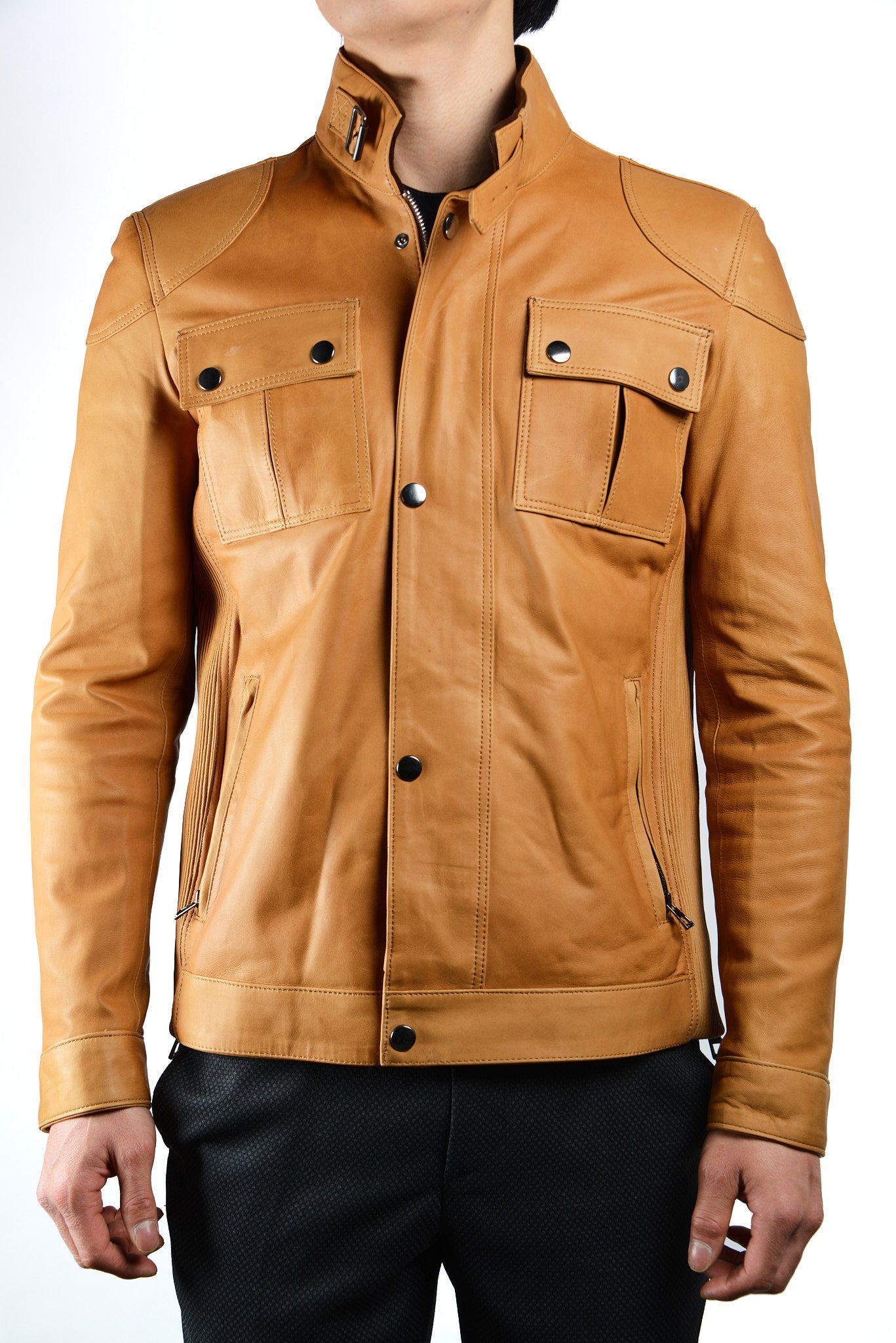 Holloway Stand Up Collar Moto Leather Jacket