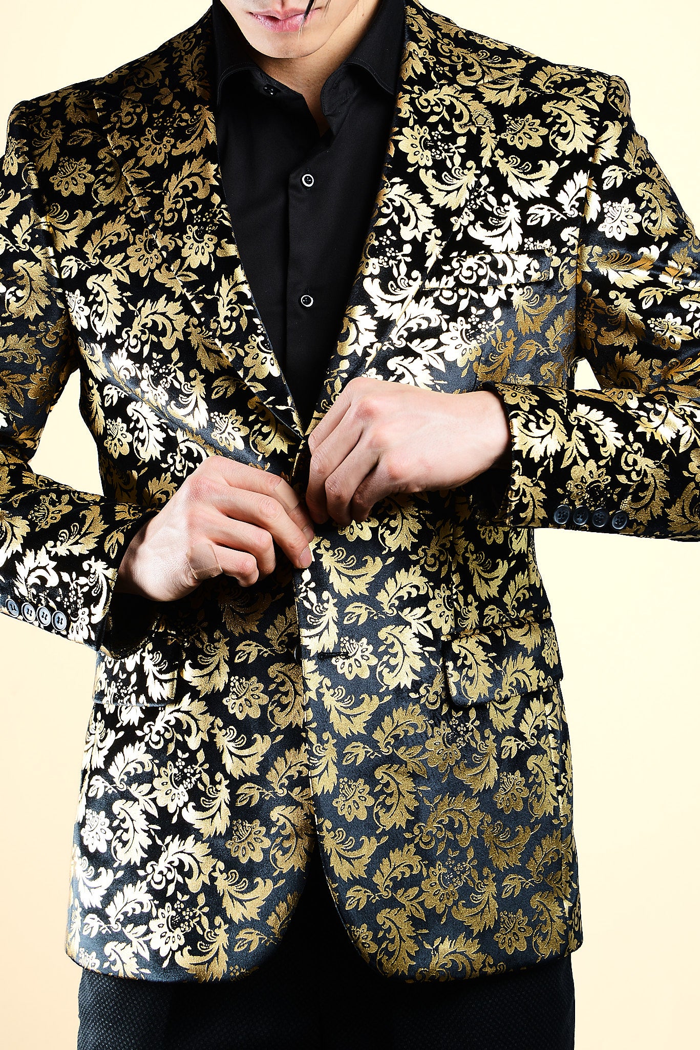 Mayfair Gold Leaf Print Velvet Blazer