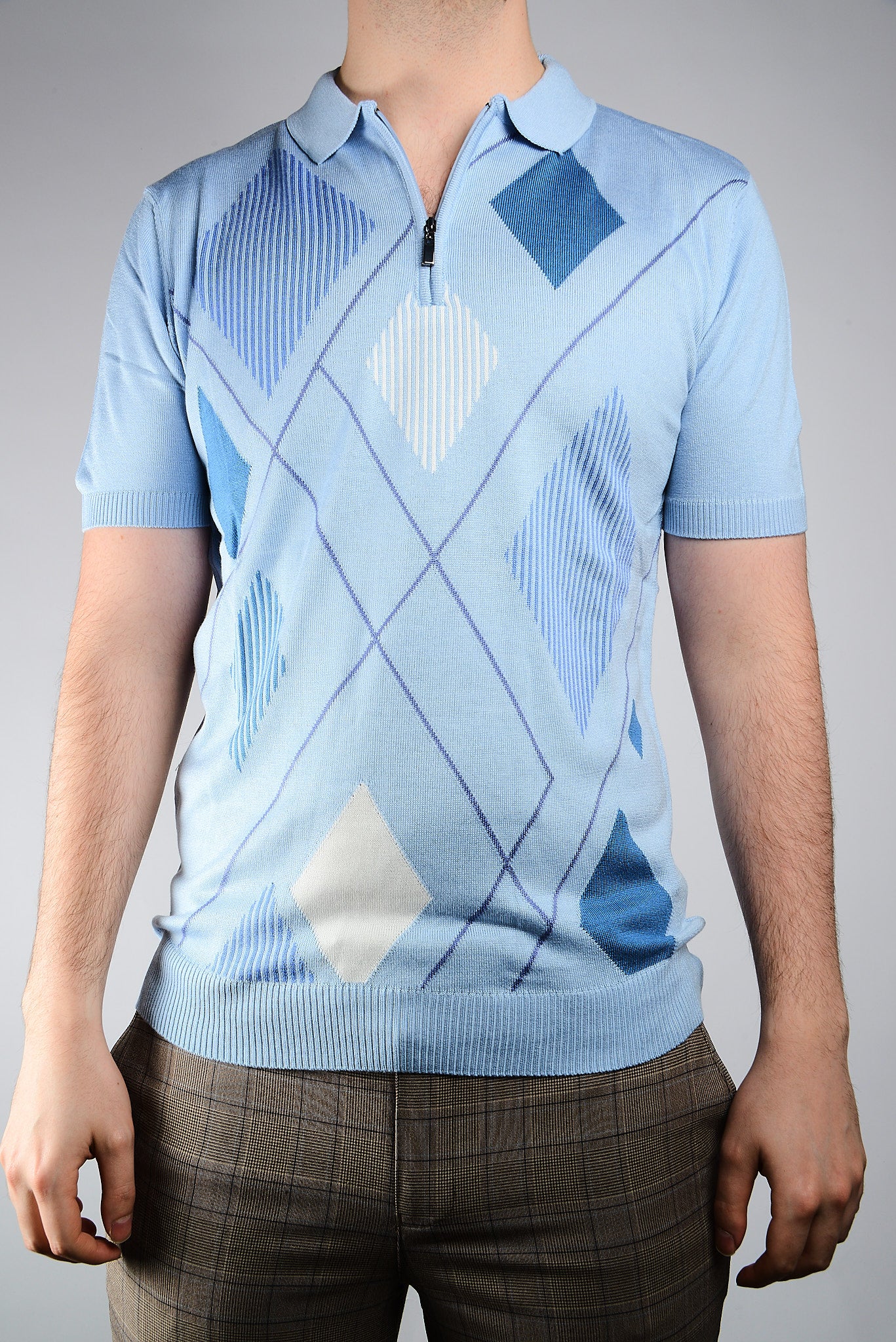 Diamond Geometric Zip Polo