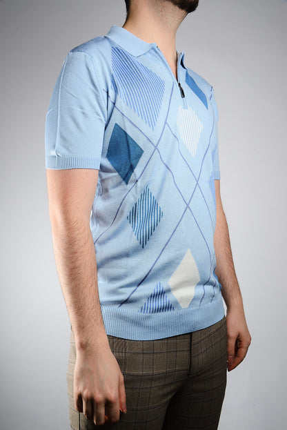 Diamond Geometric Zip Polo