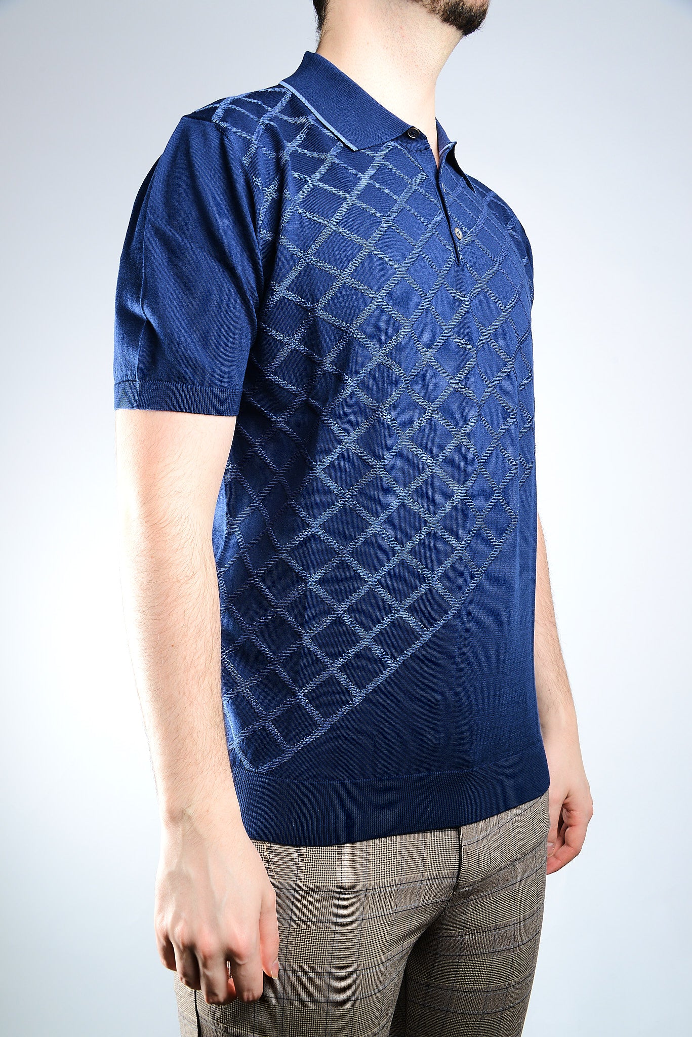 Diamond Jacquard Polo With Tipping