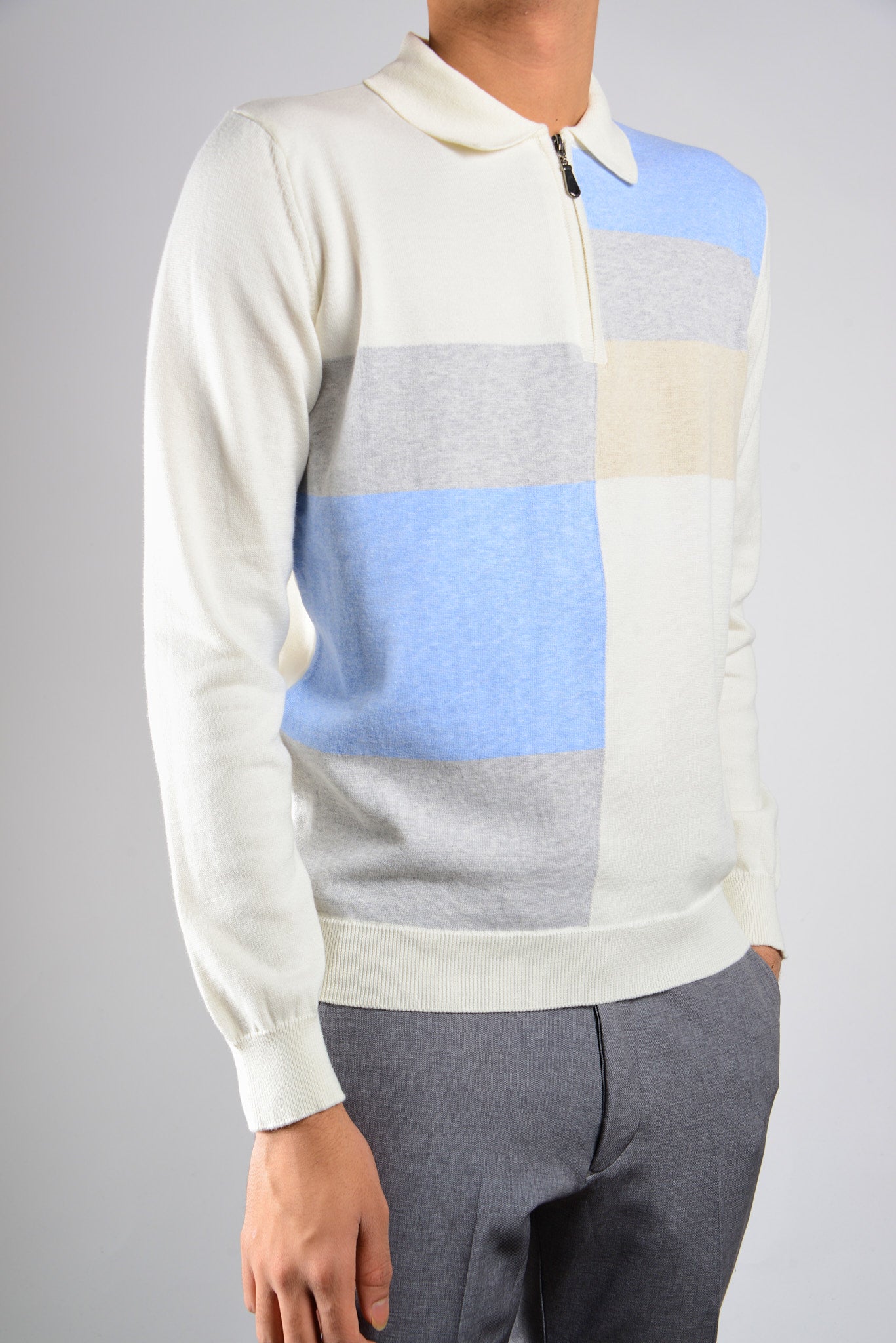 DT 1/4 Zip Multi Colorblock Polo Ls