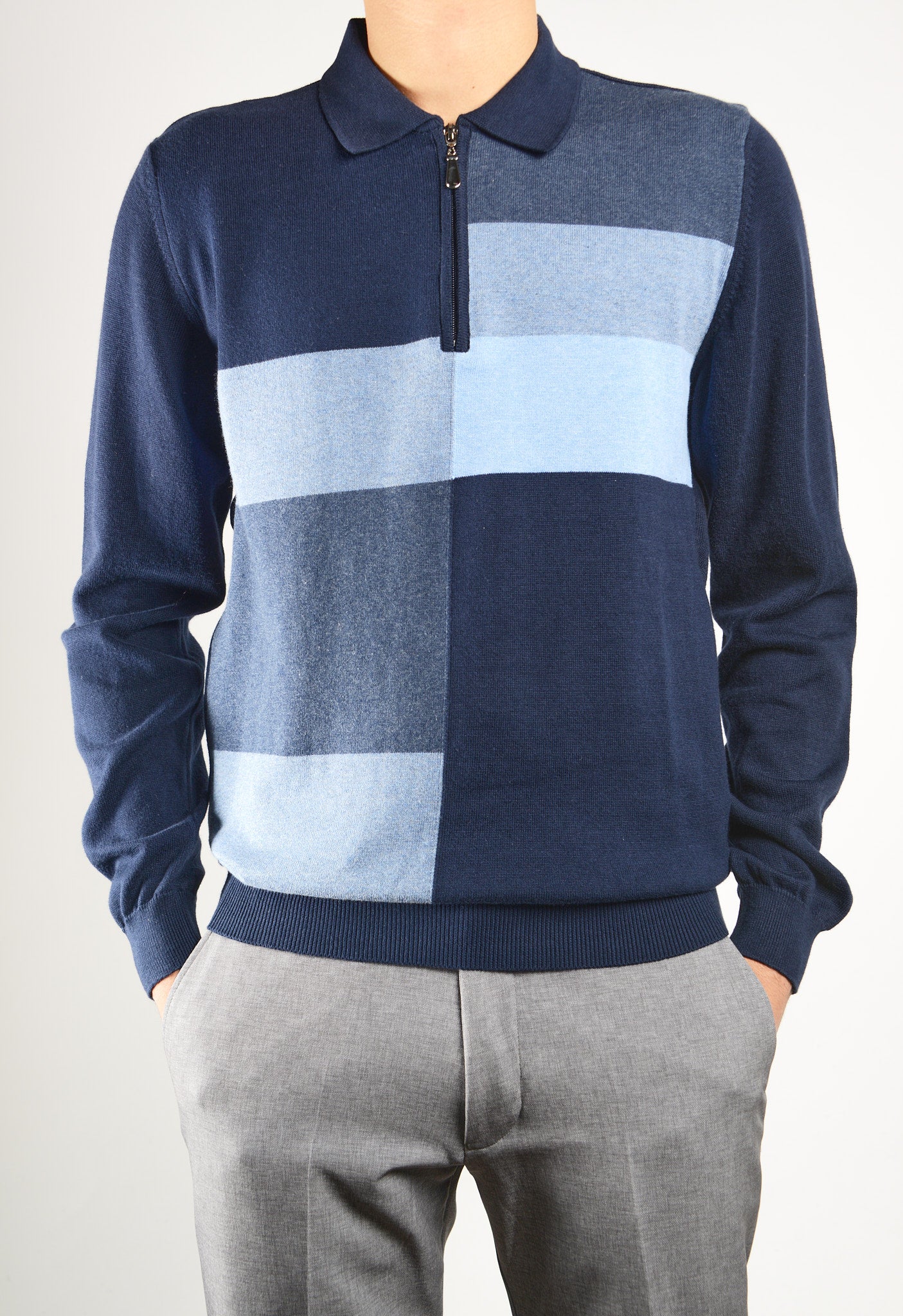 DT 1/4 Zip Multi Colorblock Polo Ls