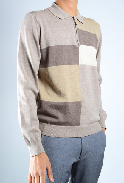 DT 1/4 Zip Multi Colorblock Polo Ls