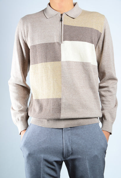 DT 1/4 Zip Multi Colorblock Polo Ls