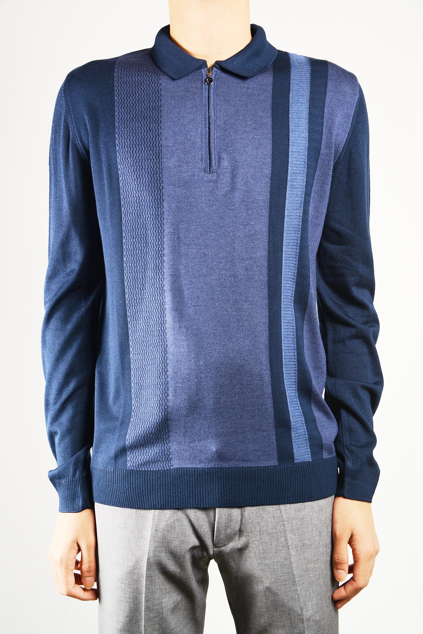 DT 1/4 Zip Lux Vertical Stripe Polo Ls