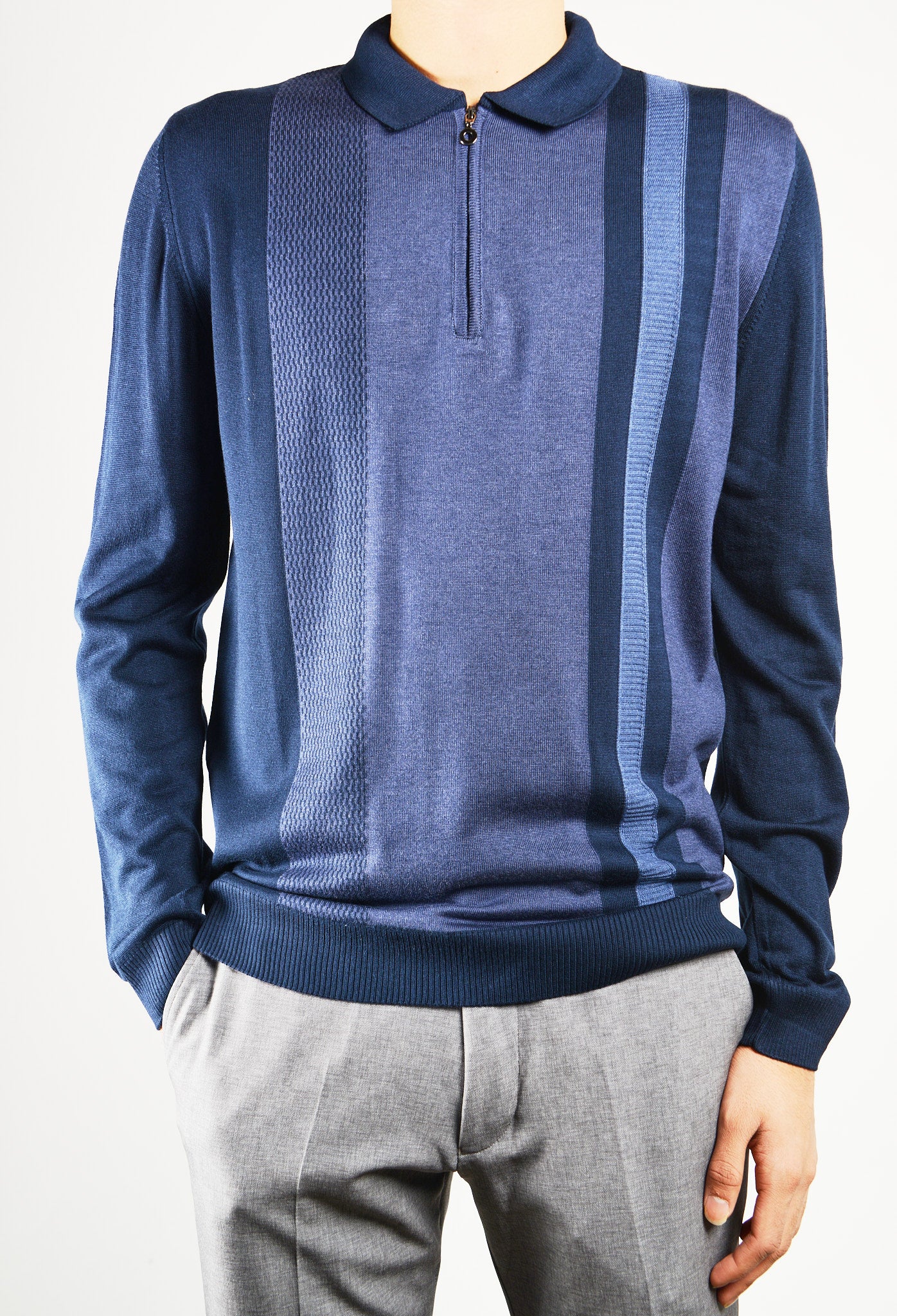 DT 1/4 Zip Lux Vertical Stripe Polo Ls