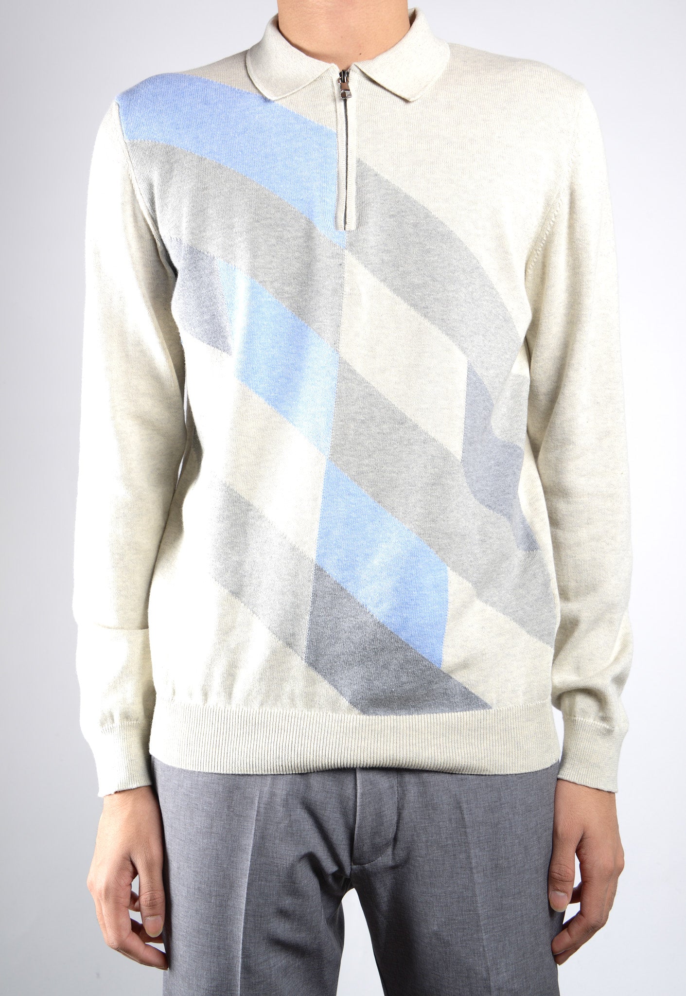 DT 1/4 Zip Diagonal Check Polo Ls