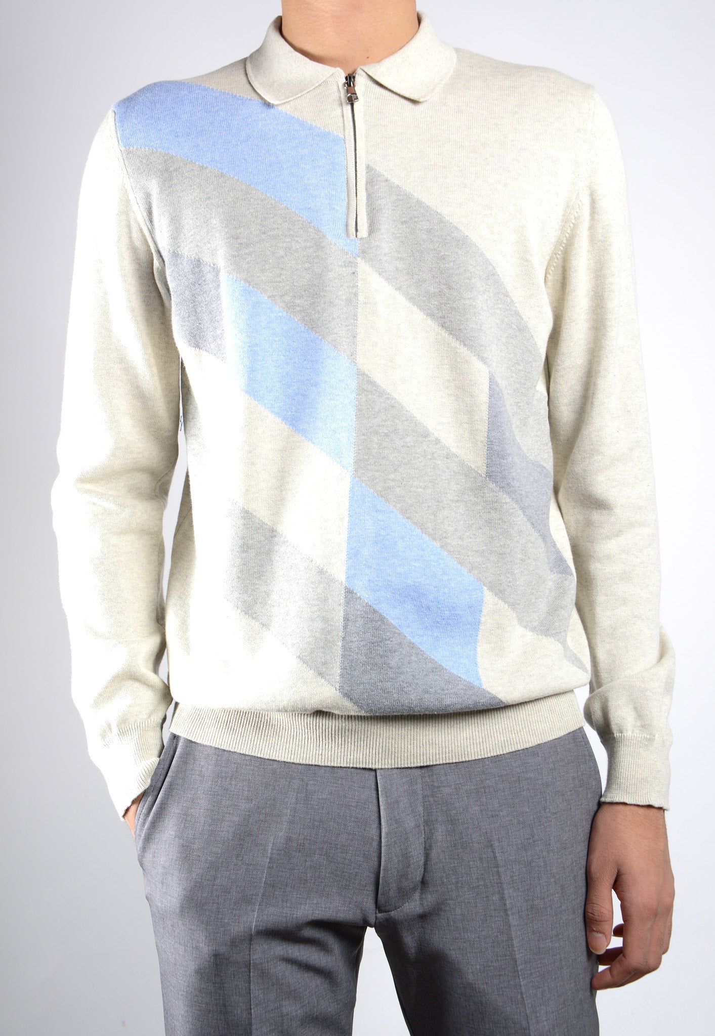 DT 1/4 Zip Diagonal Check Polo Ls