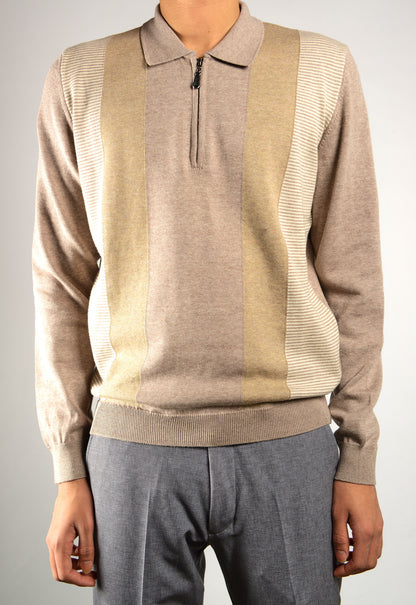 DT 1/4 Zip Vertical Stripe Polo Ls
