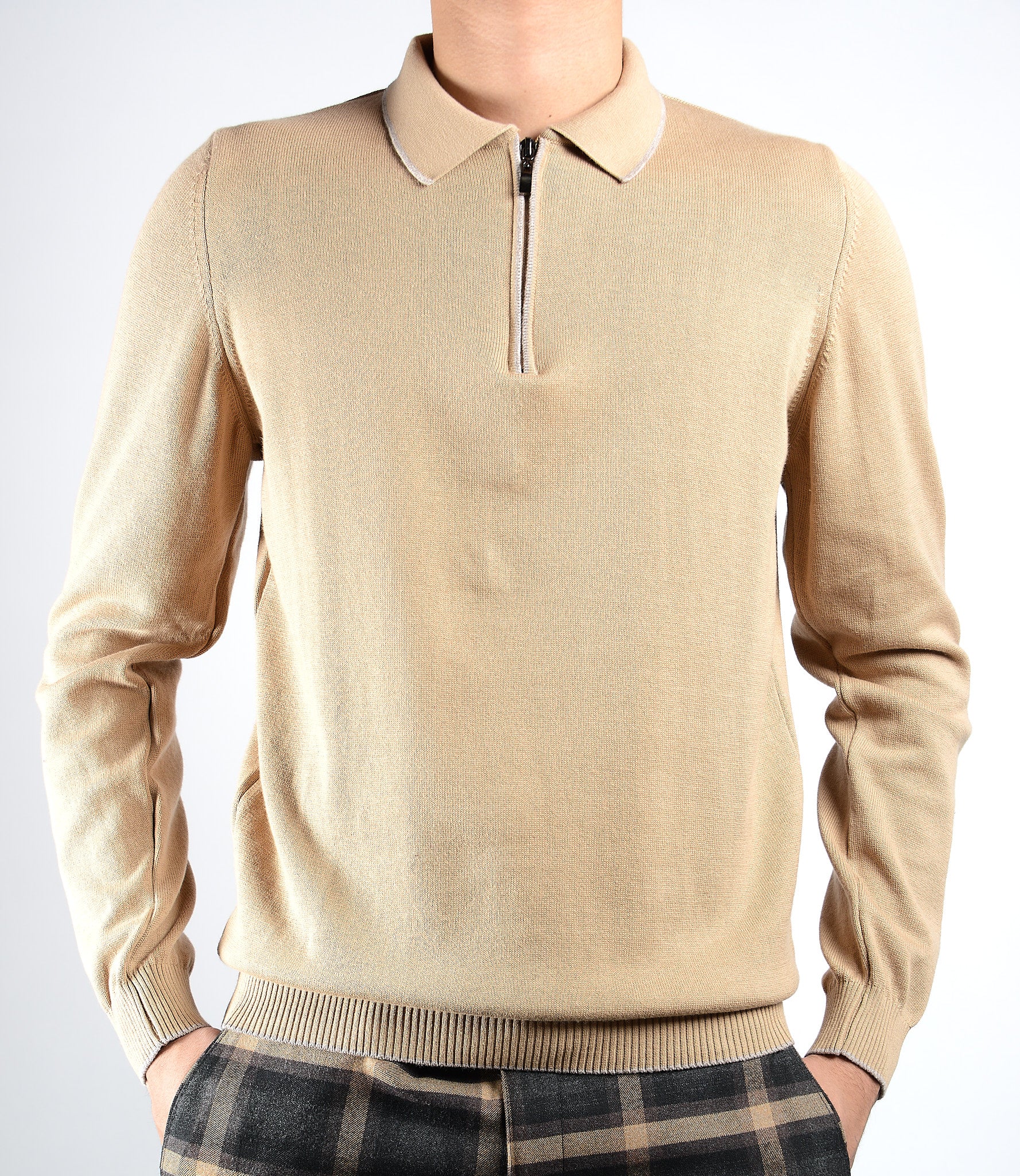 DT Tipped 1/4 Zip Polo Ls