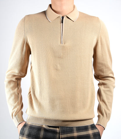 DT Tipped 1/4 Zip Polo Ls