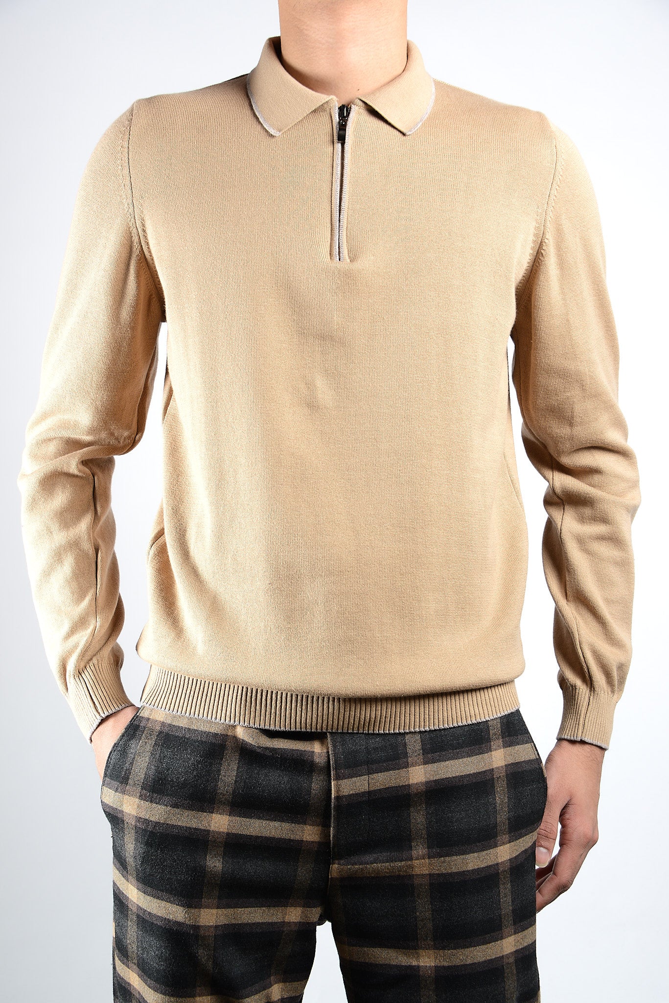 DT Tipped 1/4 Zip Polo Ls