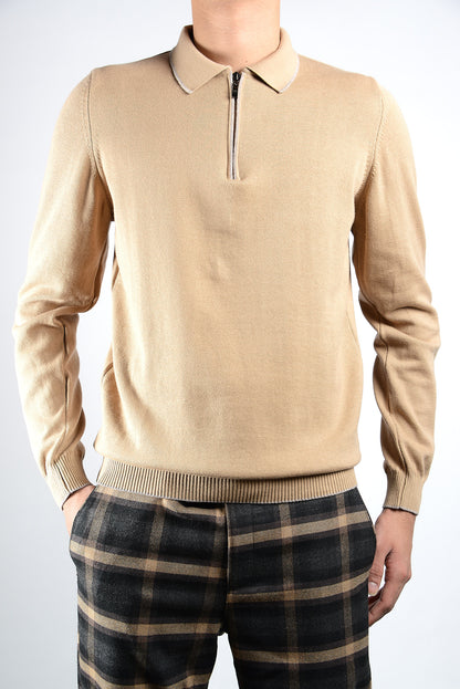 DT Tipped 1/4 Zip Polo Ls