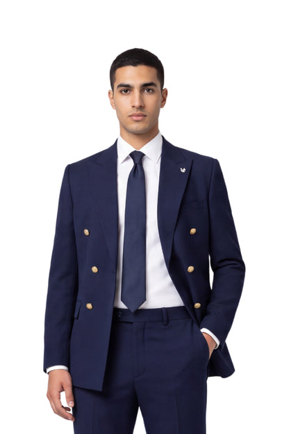 [GB-ATLAS NAVY192] ATLAS DB GOLD BUTTON STRETCH BLAZER