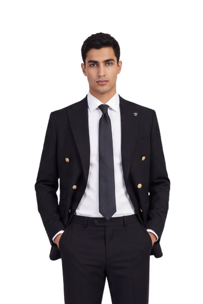 [GB-ATLAS BLACK] ATLAS DB GOLD BUTTON STRETCH BLAZER