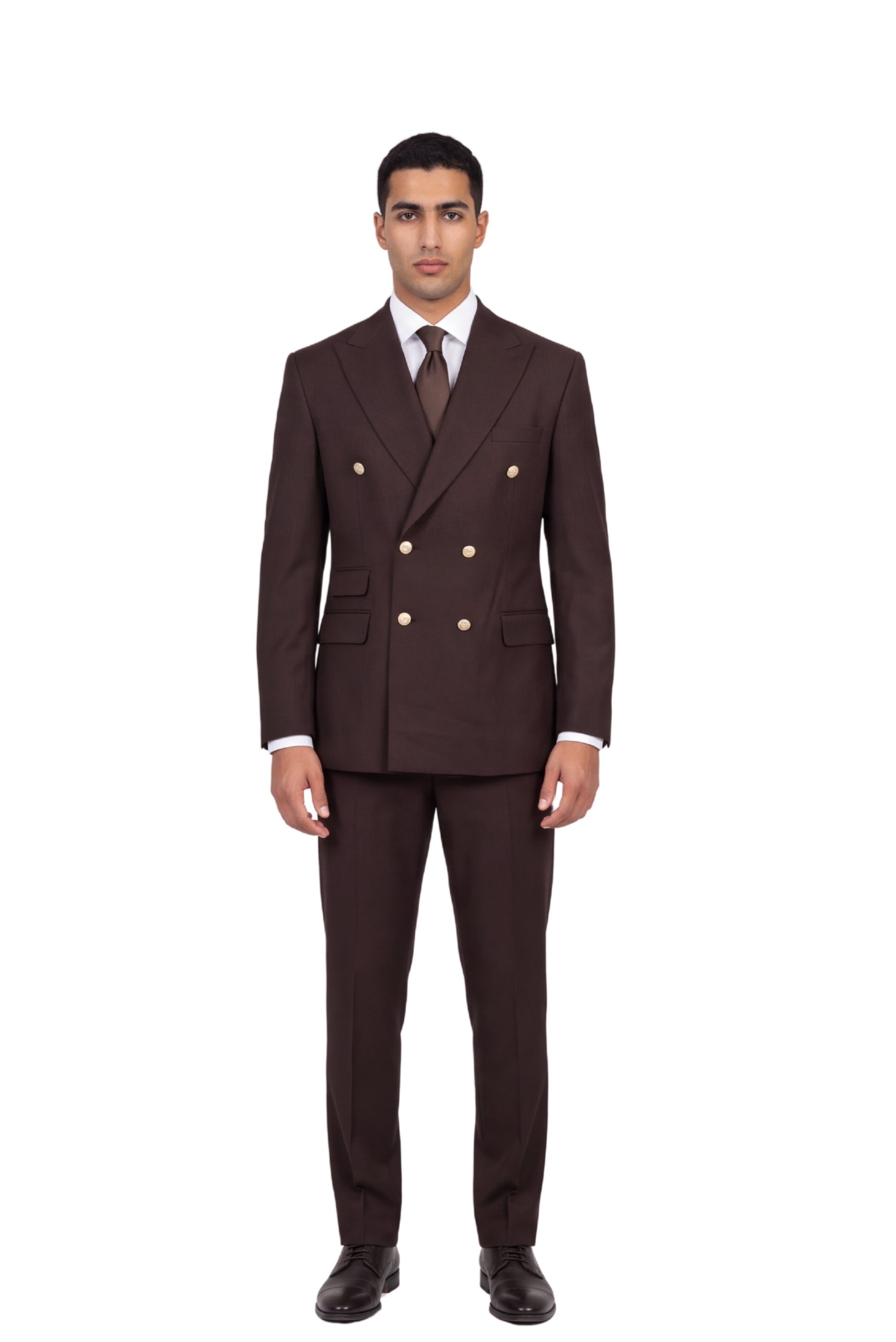 [GB-ATLAS BROWN1231] ATLAS DB GOLD BUTTON STRETCH BLAZER