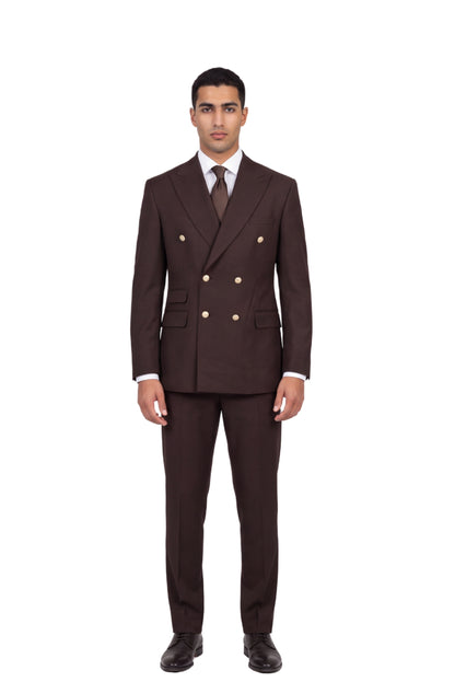 [GB-ATLAS BROWN1231] ATLAS DB GOLD BUTTON STRETCH BLAZER
