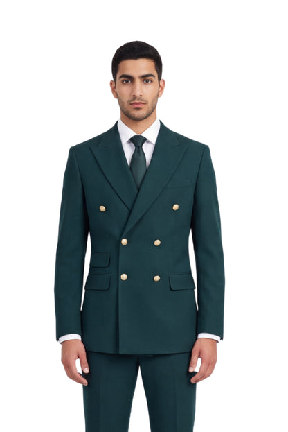 [GB-ATLAS GREEN1612] ATLAS DB GOLD BUTTON STRETCH BLAZER