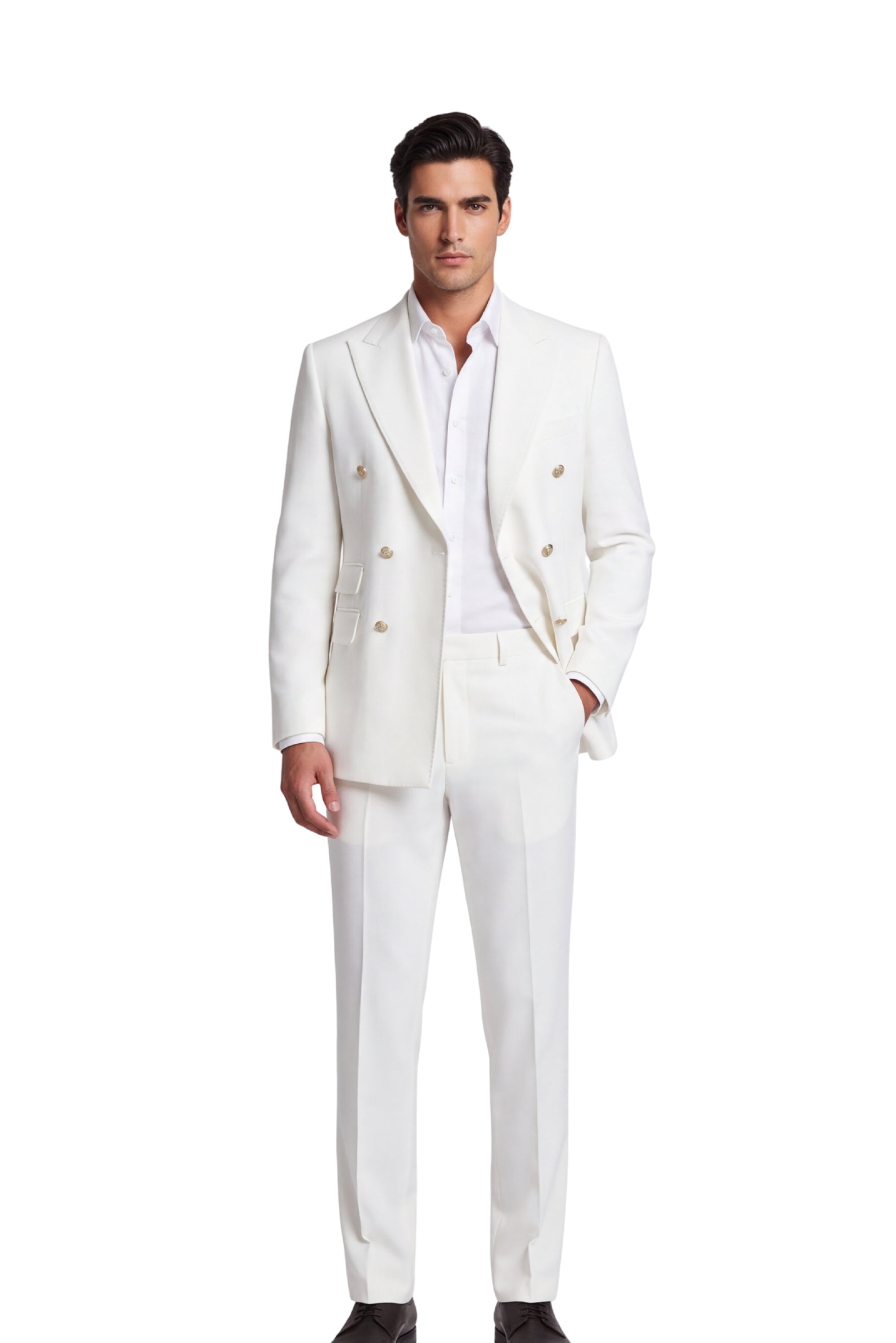 [GB-ATLAS ECRU] ATLAS DB GOLD BUTTON STRETCH BLAZER