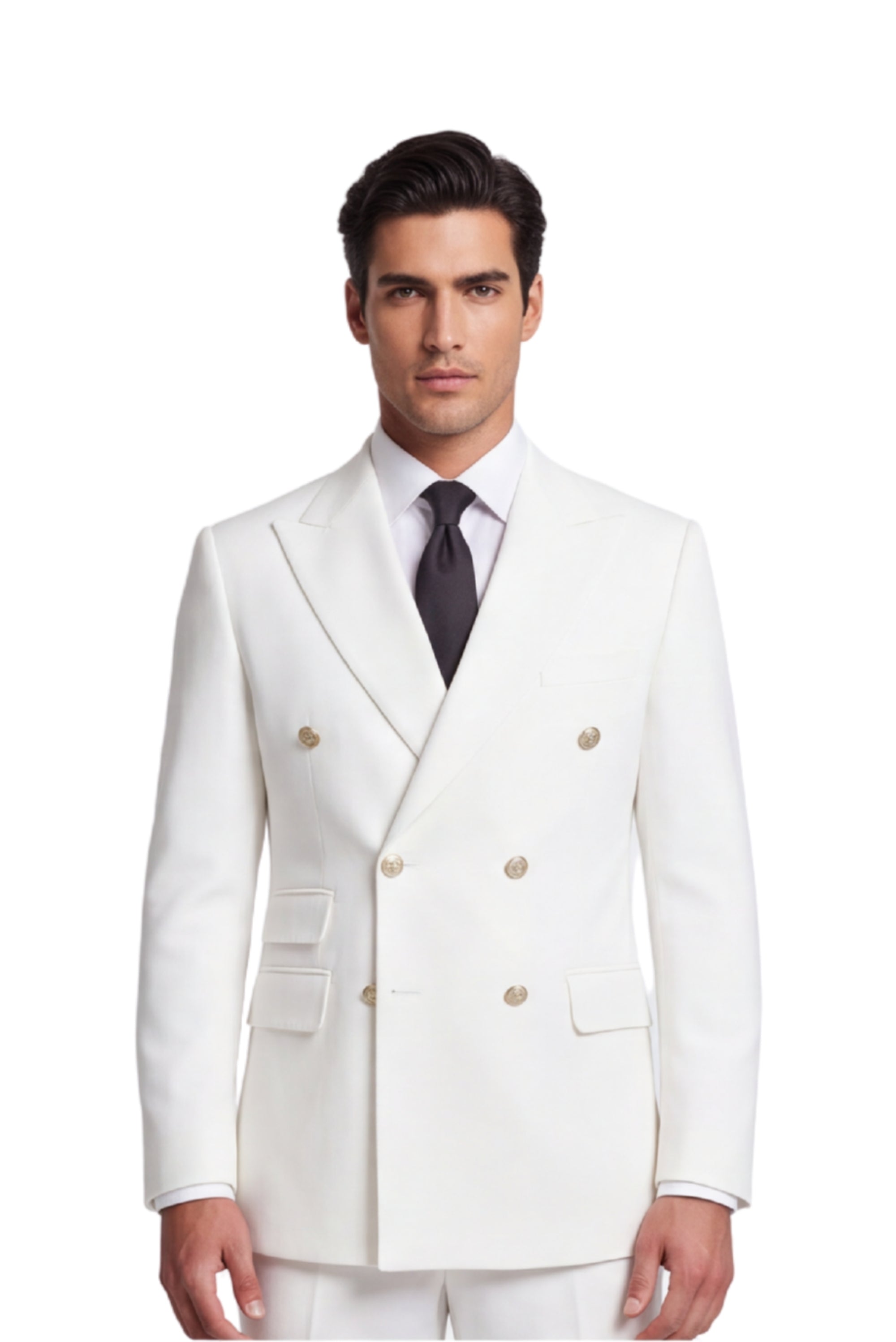 [GB-ATLAS ECRU] ATLAS DB GOLD BUTTON STRETCH BLAZER